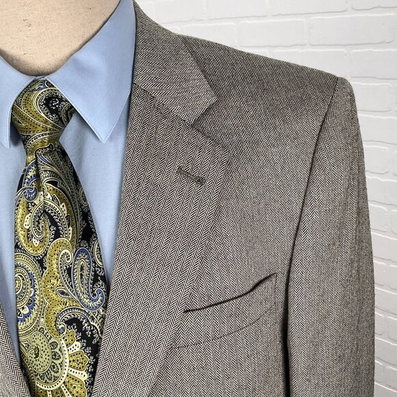 Jos A Bank Blazer Men 40R Brown Herringbone Signature‎ Classic Silk Camel Hair - Picture 2 of 12